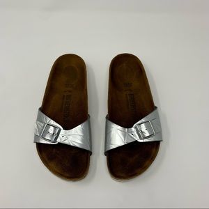 Birkenstock Madrid Birko Flor Silver Strap Sandals Shoes